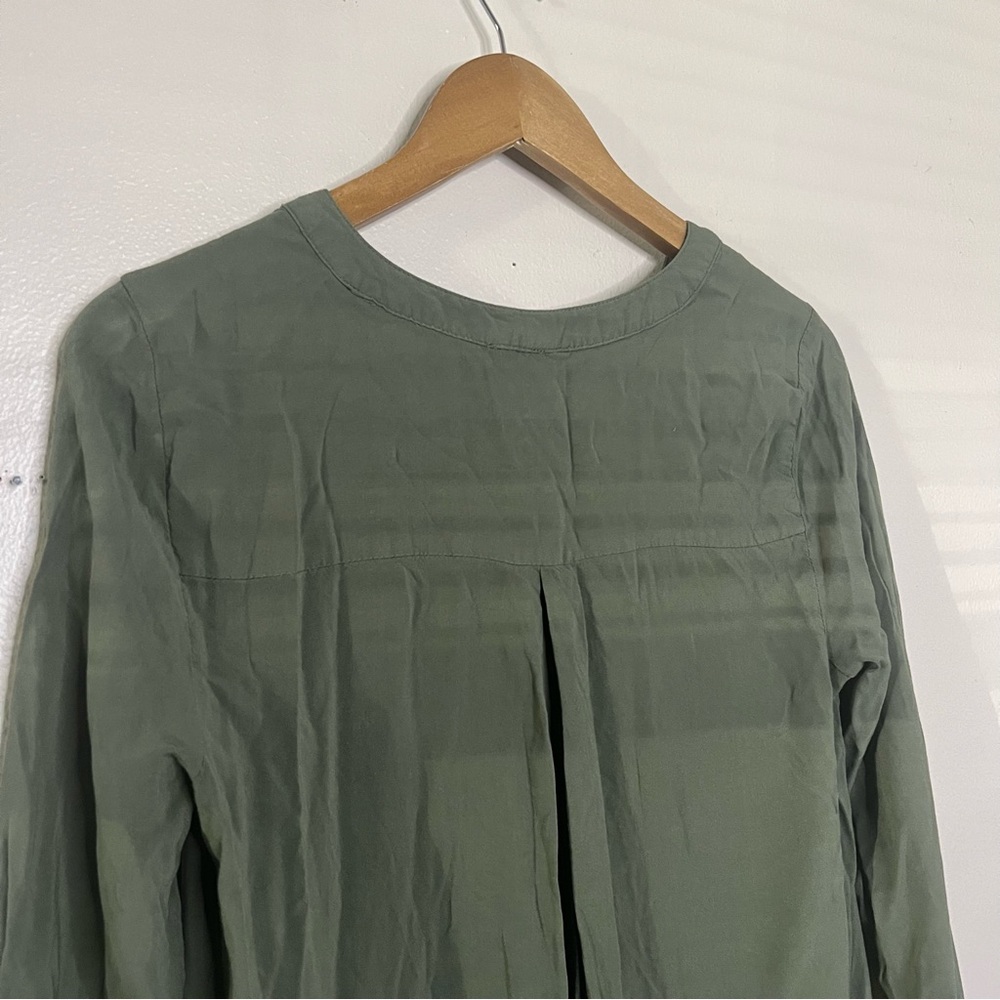 Cupio Sage Green Shirt Dress 3/4 Sleeve Size M V Neck High Low Oversized Midi - Picture 9 of 10